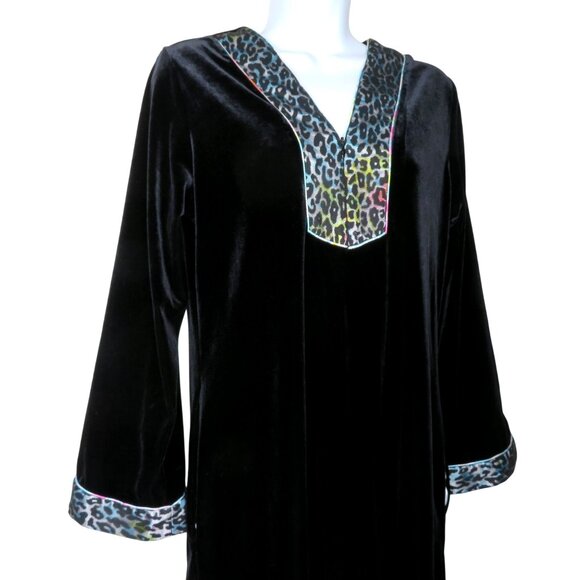 Vintage Oscar De La Renta Pink Label Black Velvet Tunic Top Leopard Print Trim S - Picture 7 of 11